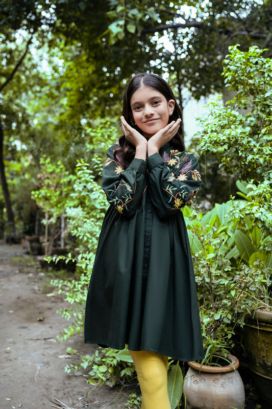 Green Embroidered Frock - Lily