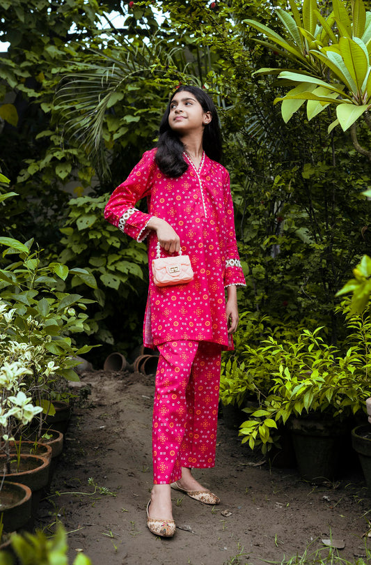 Pink 2pc Printed Suit - Lily